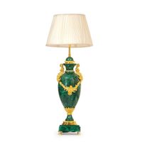 Lampu Malachite & Kuningan dengan Pot Perunggu Berlapis Emas, Kap Lampu Kayu, Kemasan Khusus, Dimensi Interior, Dekorasi Rumah Mewah, Aksen Dekorasi Rumah, Barang Langka