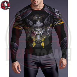 Couleurs unies Confortable Nouveau Premium Logo personnalisé Hommes MMA Fitness Séchage rapide Lavé Manches longues Rash Guard Tissu 220g - Product Image 3