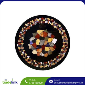Mesa de Centro Convertible de Mármol Negro con Incrustaciones de Piedras Preciosas para Sala de Estar, Mueble Hecho a Mano con Diseño Moderno, Mesa Auxiliar Octogonal - Product Image 6