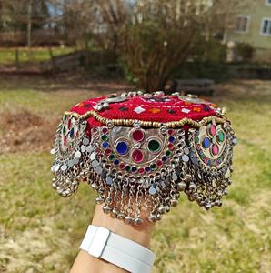 Traditional Afghan Kuchi Tribal Handmade Embroidered <b>Cap</b> Hat with Colorful Beads Stainless Steel Afghani Tassels for <b>Women</b> <b>Caps</b> - Product Image 4
