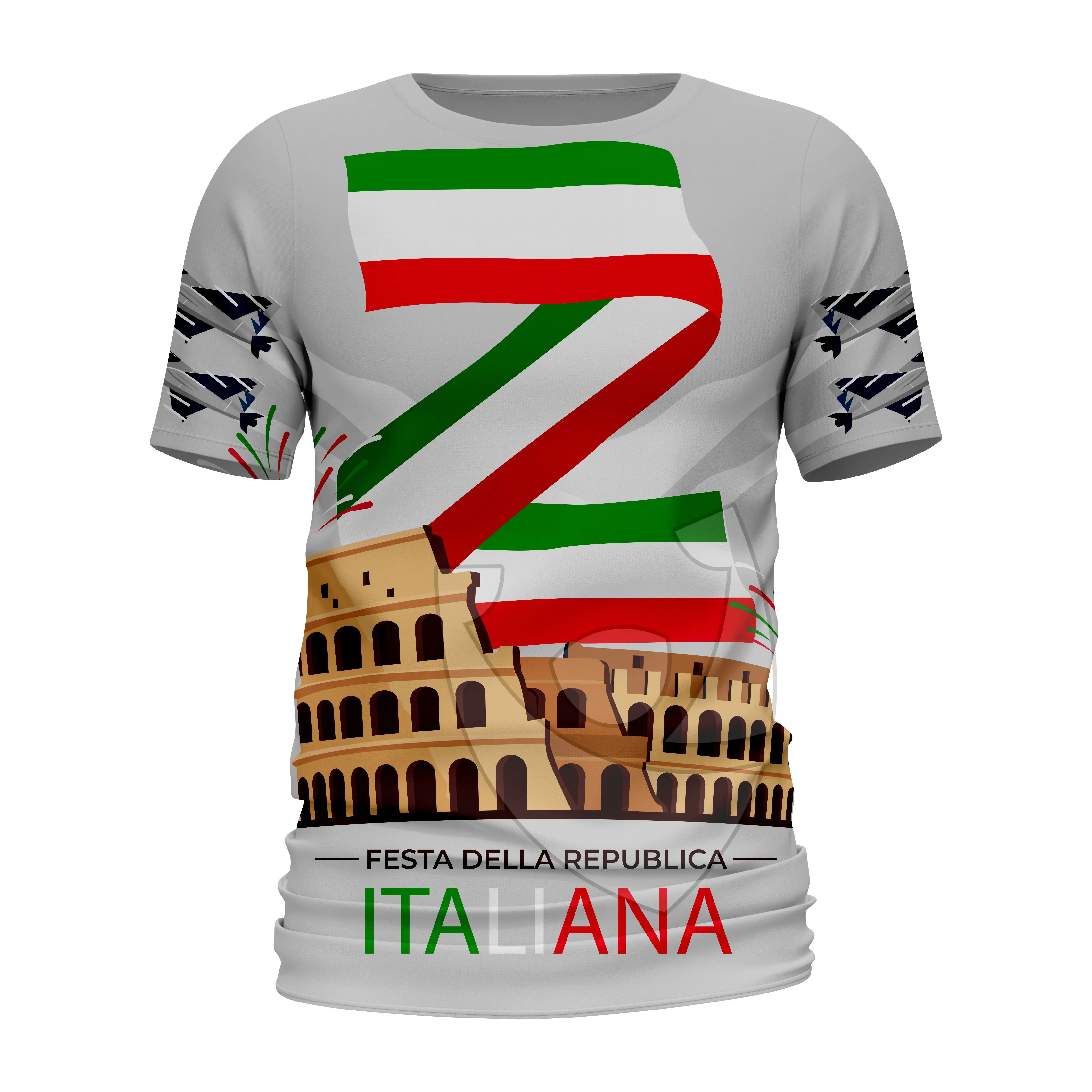 2024 Großhandel Kurzarm Italien Flagge T-Shirt mit coolen bedruckten Druck Sublimation 100% Baumwolle mit Logo Low MOQ