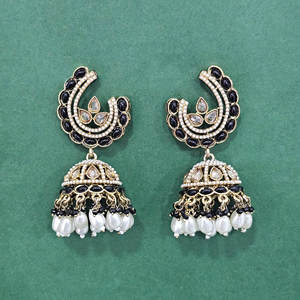 Fabricante y mayorista de pendientes de araña de moda occidental Indo Pearl Jhumki con revestimiento de Mehndi - Product Image 1