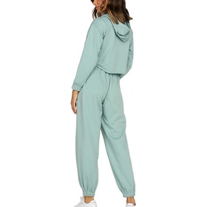 Conjuntos de mujer informales personalizados chándal sólido conjunto de dos piezas deportivo de alta calidad para mujer sudaderas pulóver sudaderas con capucha traje 2025 - Product Image 4