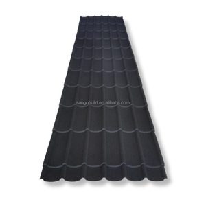 Panneaux de <span class=keywords><strong>toiture</strong></span> <span class=keywords><strong>en</strong></span> métal revêtus de pierre, résistants aux intempéries, haute résistance, installation facile, grande couverture, couleur noire - Product Image 1