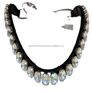 ที่กำหนดเองคลื่นรูปร่างสีดำพรีเมี่ยมหนังม้าคิ้วสายรัดแฮนด์เมด Bling คิ้วด้วยประกายรอบคริสตัลใส Bling - Product Image 1