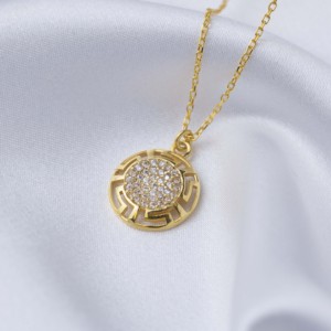 Collar con Colgante de Motivo Griego con Circonita Redonda, Joyería al por Mayor, Plata de Ley 925 - Product Image 2