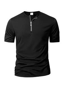 Camiseta de Verano para Hombre, Color Sólido, Manga Corta, Cuello con Cierre, Transpirable, Informal, Estilo Urbano, Nueva Camiseta para Hombre - Product Image 4