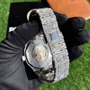 Reloj de cuarzo PJ Moissanite Diamond Iced Out, esfera analógica de cristal de zafiro de acero inoxidable, regalo personalizado para hombres y mujeres - Product Image 2