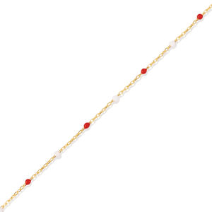 <b>Red</b> and White Enamel Design Gold Plated Turkish Handmade 925 Sterling Silver Trendy Wedding Party Chain <b>Bracelet</b> - Product Image 2