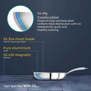 กระทะทอดไร้ฝาด้ามจับทำจากสแตนเลสสตีลดีไซน์ทนทานเครื่องครัวเกรดอาหารทำความสะอาดง่ายประกายเงินแปลกใหม่ - Product Image 6
