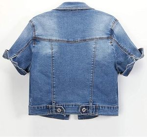 Women Summer Short Sleeve Slim Crop Denim <b>Trucker</b> <b>Jacket</b> Jean Coat Tops - Product Image 5
