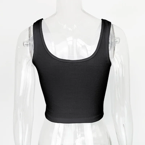 Débardeur à col rond pour femme en tricot côtelé sans manches avec motif solide - Product Image 4