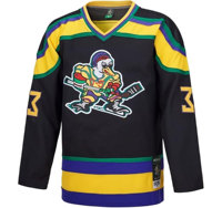 Maillot de hockey sur glace d'hiver personnalisé Mighty Ducks vert et noir, imprimé, 100% polyester, sans manches, col en V, design unique pour homme
