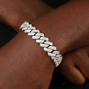 2แถว12มม. 8นิ้วสแควร์ฮิปฮอปแร็ปเปอร์สไตล์925สเตอลิงเงิน VVS เพชรโมอิสซานไนท์สร้อยข้อมือเชื่อมโยงกับคิวบาผลิตในอินเดีย - Product Image 2