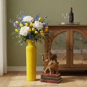 Jarrón de Flores de Hierro Hecho a Mano, Estilo Clásico Moderno, Decoración de Mesa con Relieve Amarillo, Fabricante Mayorista de la India - Product Image 3