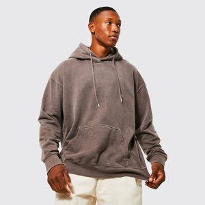 Sudadera con Capucha Vintage Elegante con Lavado Ácido y Detalles Refinados, 100% Algodón Felpa, Diseño de Bolsillo Teñido Liso - Servicio OEM Precio al por Mayor - Product Image 1