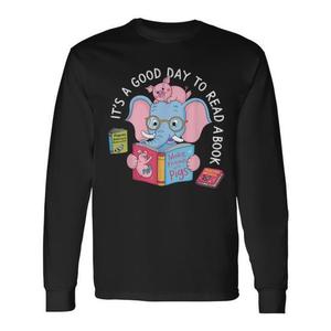 Buon Giorno per Leggere un Libro - T-shirt a Maniche Lunghe Edizione Elefante e Maiale Carino per Promozioni - Product Image 1