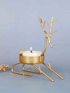 Porte-bougie en verre et métal unique de style nordique avec motif de renne, doré et noir, centre de table de Noël, décorations pour la maison, vente en gros en usine - Product Image 2