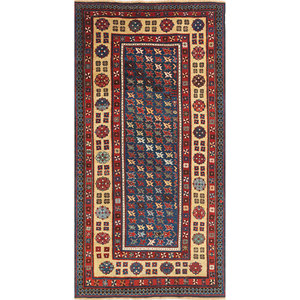 Aalam Blue Geometric Pattern Wool Hand Knotted Rug Large Size Jaipur US <b>Carpet</b> for Teen Living Room Decorations-Paem-321 - Product Image 1