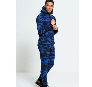 Logo personnalisé unisexe Cool extérieur Camouflage impression Zip & Drawstring Hoodie Jogger bleu Camouflage Survêtements pour hommes - Product Image 2