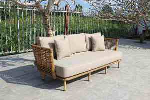 Stylish Yellow Outdoor Sofa Lounge Set with <b>Poly</b> Bamboo Finish - Product Image 4