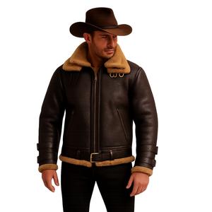 Tailored OEM Plus Size Thin Sheepskin <b>Leather</b> Bomber Aviator <b>Jacket</b> Front Logo Eco-Friendly Windproof Winter Men's Flight B3 - Product Image 1