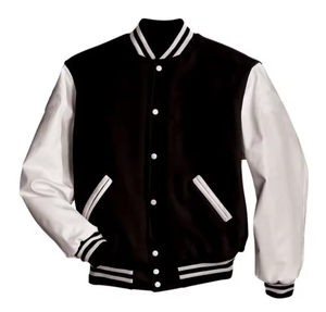 Chaqueta universitaria informal a prueba de viento de fabricante OEM, forro polar de algodón personalizado con mangas de cuero de chenilla bordadas de alta calidad unisex - Product Image 2
