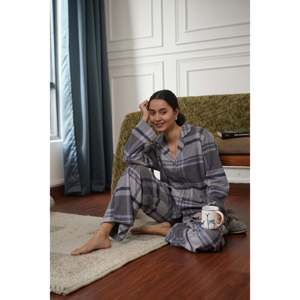 Conjunto de Franela a Cuadros Clásico para Mujer, Ecológico, de Invierno, Manga Larga, con Decoración de Botones, para Uso Diario - Product Image 4