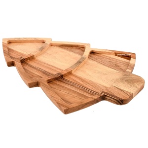 Plateau de service en bois d'acacia en forme d'arbre Plateau en bois fabriqué à la main pour fruits secs, apéritifs et service de fête - Product Image 1