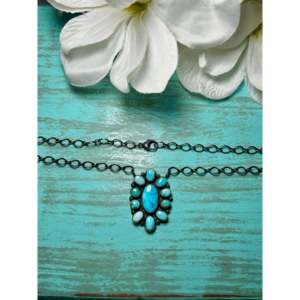 Collier en turquoise lune bleue et argent sterling, fait main, bijoux culturels Navajo, objet de collection - Product Image 2
