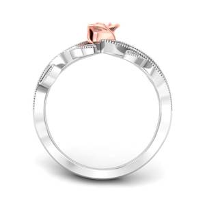 Anillo Minimalista de Flor para Mujer, Personalizable, con Diamante Natural Cultivado en Laboratorio, Certificado por IGI, Oro Blanco y Rosa de 14K, Engaste de Puntas, para Boda - Product Image 3