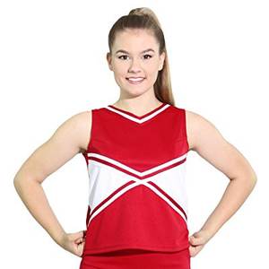 Uniformes de porristas rojos personalizados para mujer, trajes de porristas con pedrería para adultos, 100% poliéster, venta al por mayor - Product Image 1