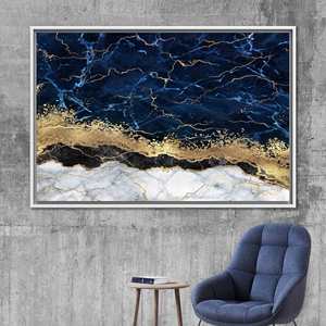 Modern Abstract Navy Blue Marble Print <b>Canvas</b> Artwork - Elegant Decor,1P:White <b>Framed</b> - Product Image 1