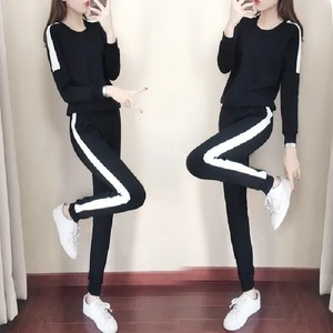 Conjunto de gimnasio de dos piezas de moda para mujer Otoño/Invierno conjunto de pantalones de sudadera de bloque de Color holgado patrón sólido ecológico - Product Image 5