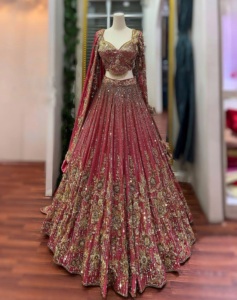 Elegante Chinon Silk Lehenga Choli Moda Indio Paquistaní Codificación Bordado Lentejuelas Trabajo Con Cancan & Canvas Patta - Product Image 1