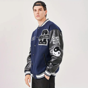 Veste universitaire Letterman en laine et cuir véritable pour hommes, col montant, hiver, noir, couleur personnalisée, broderie de logos, tissu léger - Product Image 5