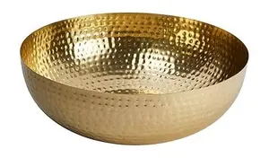 Cuenco de Metal Ligero, Hecho a Mano y Duradero para Servir en Bodas y Restaurantes, Forma Redonda, Dorado, para Frutas - Product Image 4