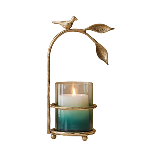 Eco Friendly Luxury Design Candle Holder With Dark Glass <b>Top</b> and Leaf Design Metal Base for Home Decor - Product Image 5