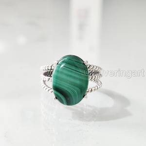 Bague pour femme en argent sterling 925 avec pierre précieuse naturelle en malachite, 3 bandes torsadées, style bohème, cadeau de Noël, bijoux faits à la main - Product Image 4