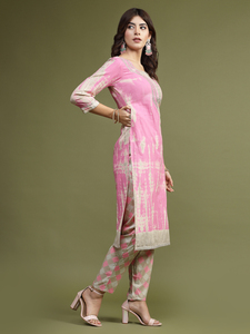 Kurtis de Algodón Rosa para Mujer con Estampado Digital y Bordados, Conjuntos Modernos de Diseño Casual para Oficina, Venta al Por Mayor - Product Image 4