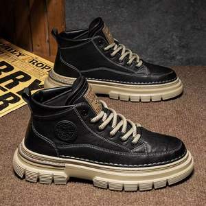 Bottes de randonnée mi-hautes confortables en cuir véritable antidérapantes résistantes à l'usure pour hommes, toutes saisons, travail en plein air, randonnée - Product Image 3