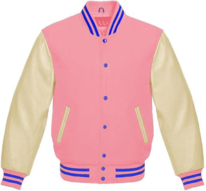 Manches en cuir véritable avec rayure bleue Véritable bébé rose laine Souvenir Type Custom CollegeBaseballjacket pour hommes - Product Image 5