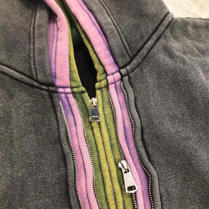 Sweat à capuche triple à capuche zippé, coupe ample, délavé à l'acide, poids lourd, personnalisé pour hommes - Product Image 4