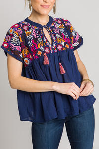 Haut en coton vintage brodé à fines bretelles pour femme, ODM, simple, respirant, idéal pour l'été - Product Image 5