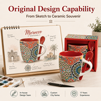 Souvenir touristique du Maroc, tasse à café en céramique, style marocain, motif géométrique, tasses en céramique de 11 oz avec cuillère, OEM ODM personnalisé