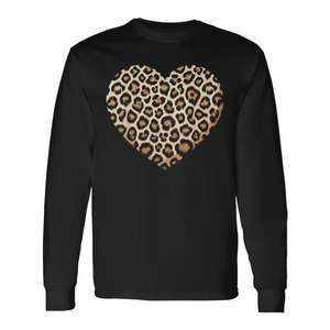 Camiseta de manga larga con estampado de leopardo y corazón de guepardo, cuello redondo, unisex, para adultos, ropa de moda - Product Image 1