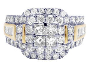 Plaqué or jaune S925 argent Moissanite princesse, baguette et diamant rond Halo Double Halo bague bijoux - Product Image 3