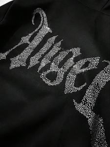 Lujo invierno Rhinestone Crop Hoodie mujeres de gran tamaño brillo cristal pulóver frente Logo Casual Street Style Outfit - Product Image 4