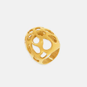Anello Moderno Urban Cutout Placcato Oro 18K con Intarsio di Gemme, Impermeabile, Regolabile, alla Moda per Feste - Product Image 6