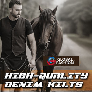 Kilt utilitaire en denim durable bicolore noir et marine 2026 pour hommes, poches cargo, boucle et fermeture à bouton - Product Image 5